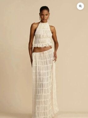 Women's Cream Maxi Ruffle Skirt - Lightweight Tiered Design